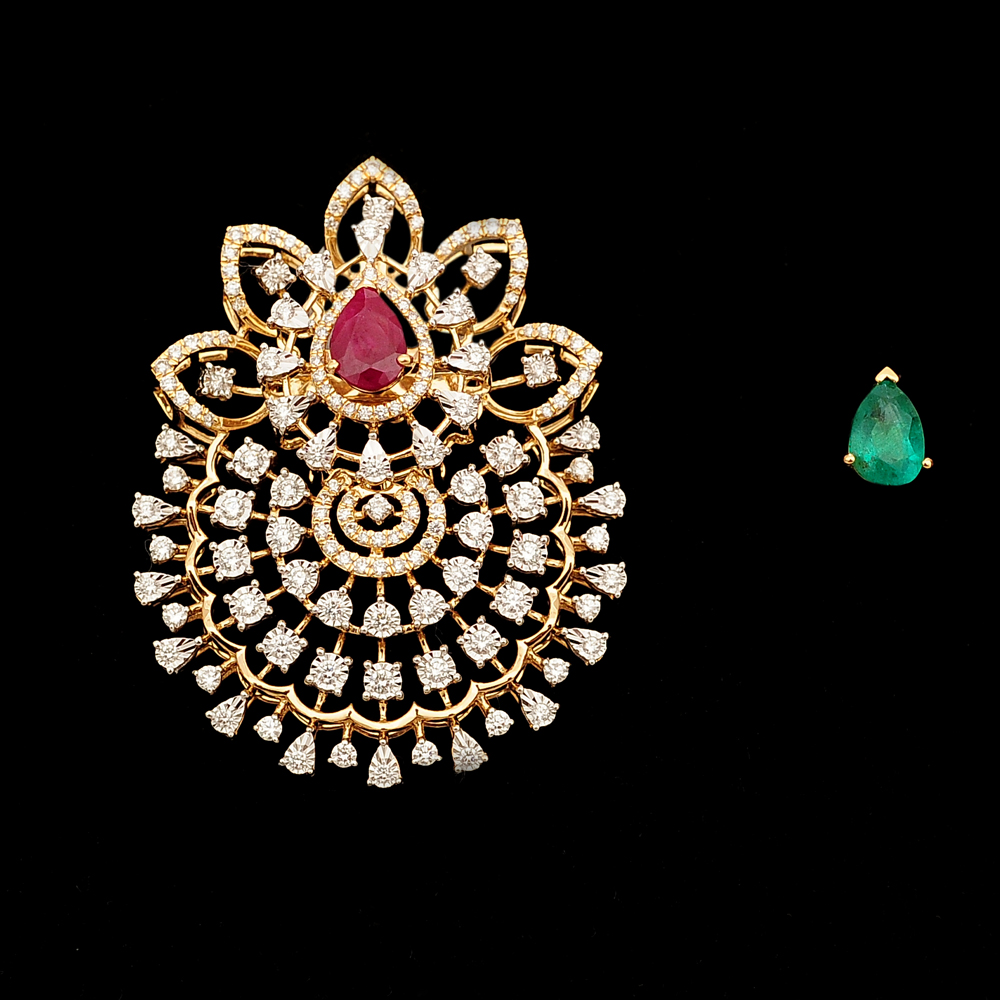 Diamond Pendant with changeable Natural Emeralds/Rubies.
