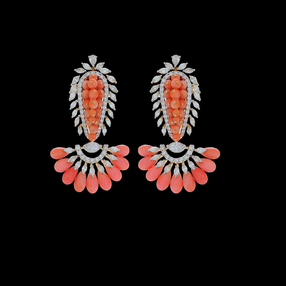 Bright Coral and Diamonds Earrings 17206