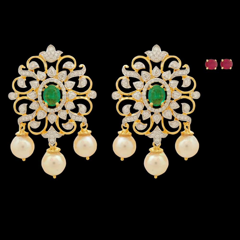 Changeable Emerald/Ruby Diamond Earrings