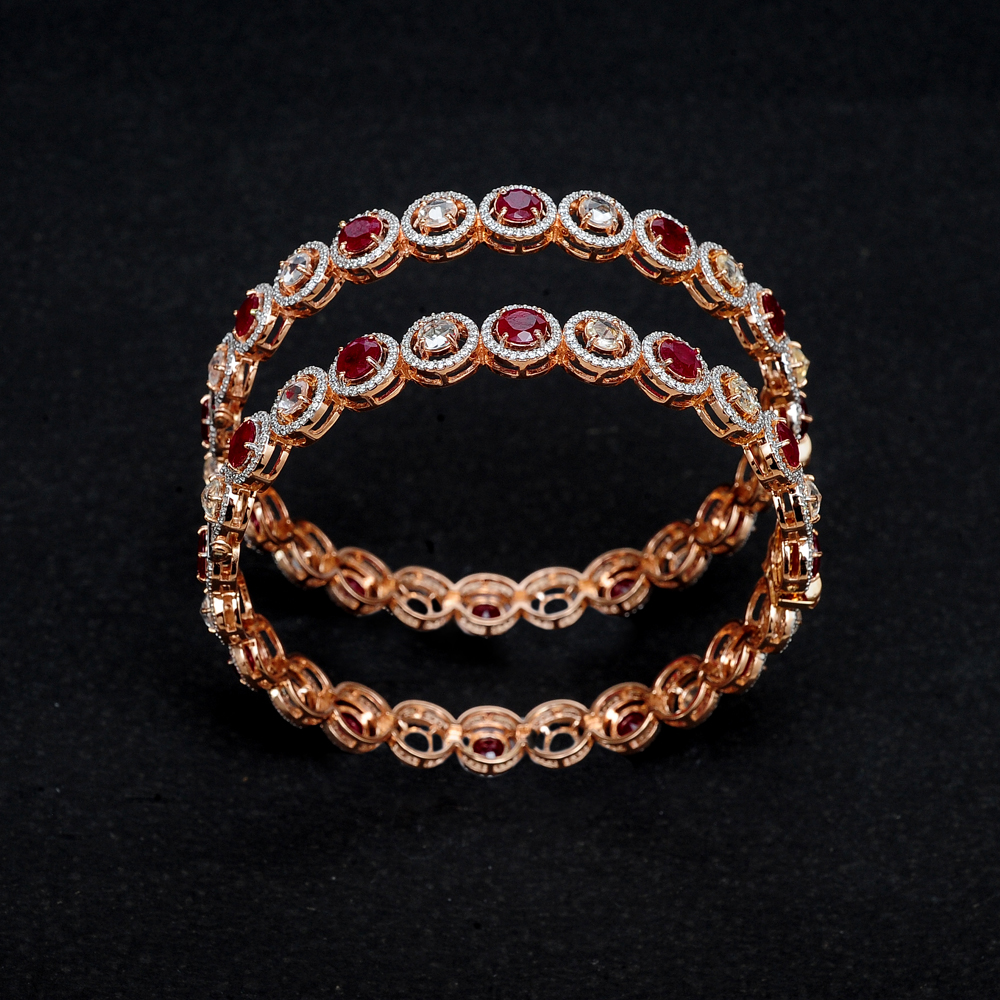 Diamond Bangles with Natural Rubies and White Sapphires.
