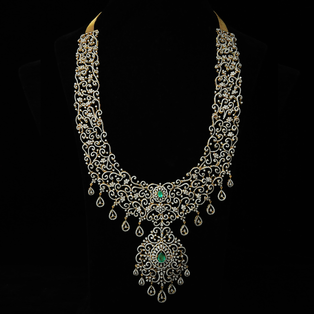 3-in-1 Bridal Diamond Necklace and Pendant with changeble Natural Emeralds/Rubies