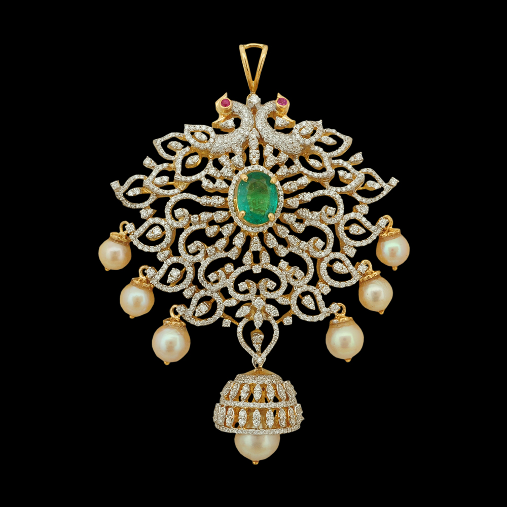FVVS Diamonds, Emeralds and Rubies Studded 18K Gold Haaram