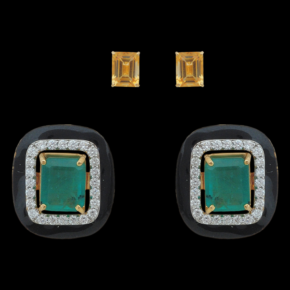 Diamond Studs with Changable Emeralds