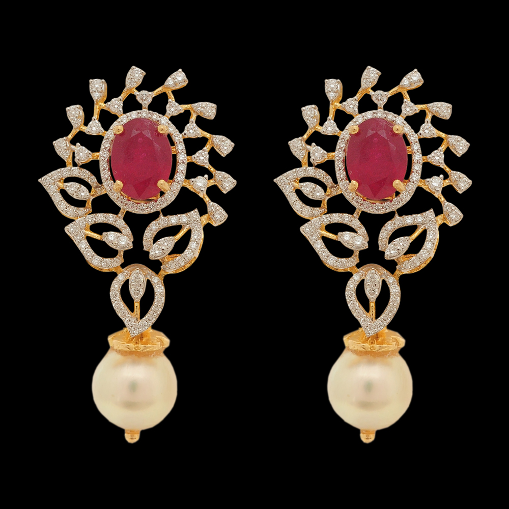 4-in-1 Earrings made of Diamonds, Emeralds, Rubies, Pearls and Gold