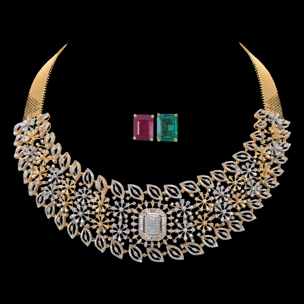 Diamond Necklace with Interchangeable Emeralds & Rubies