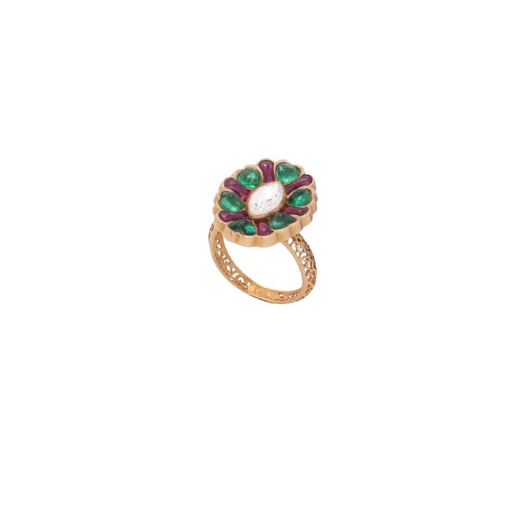 Ruby Emerald Uncut Diamond Ring