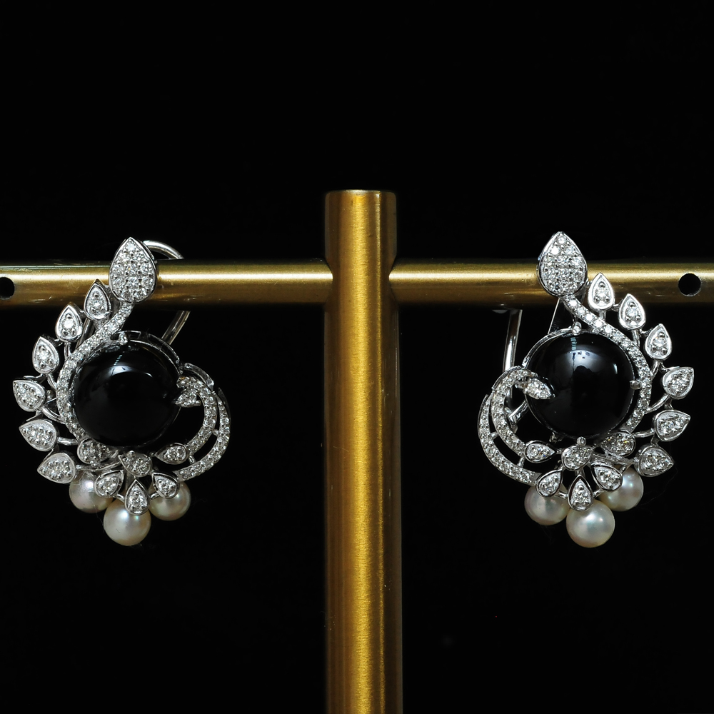 Diamond Earrings with Natural Black Tourmaline