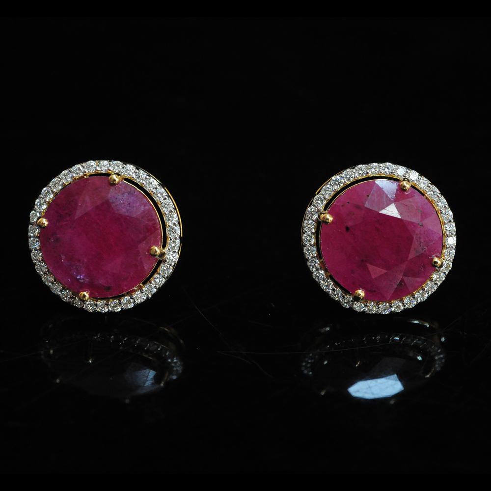 Round Diamond Earrings with Natural Rubies.