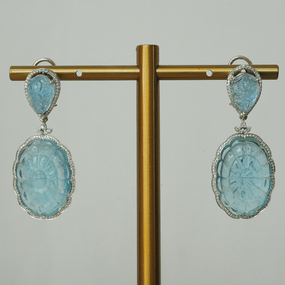 Designer Diamond Earrings with Natural Aquamarine