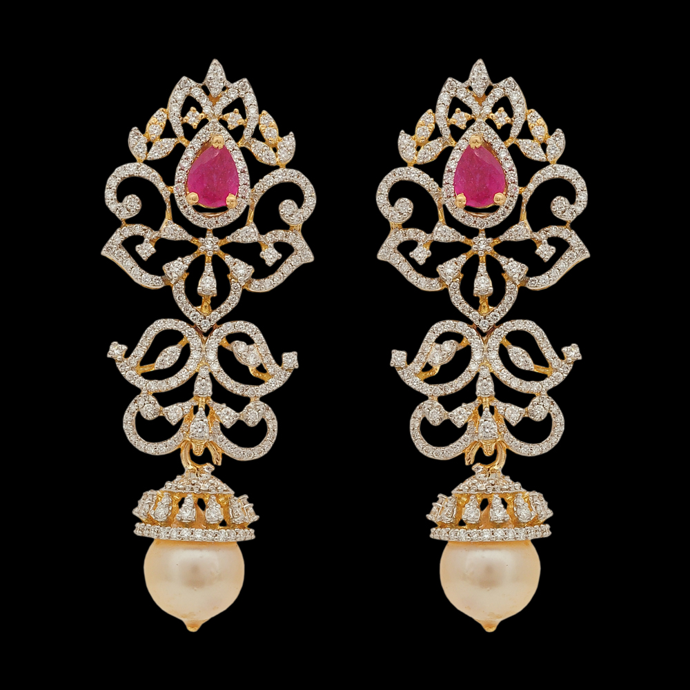 Detachable Chandbali Earrings with Interchangeable Emeralds and Rubies