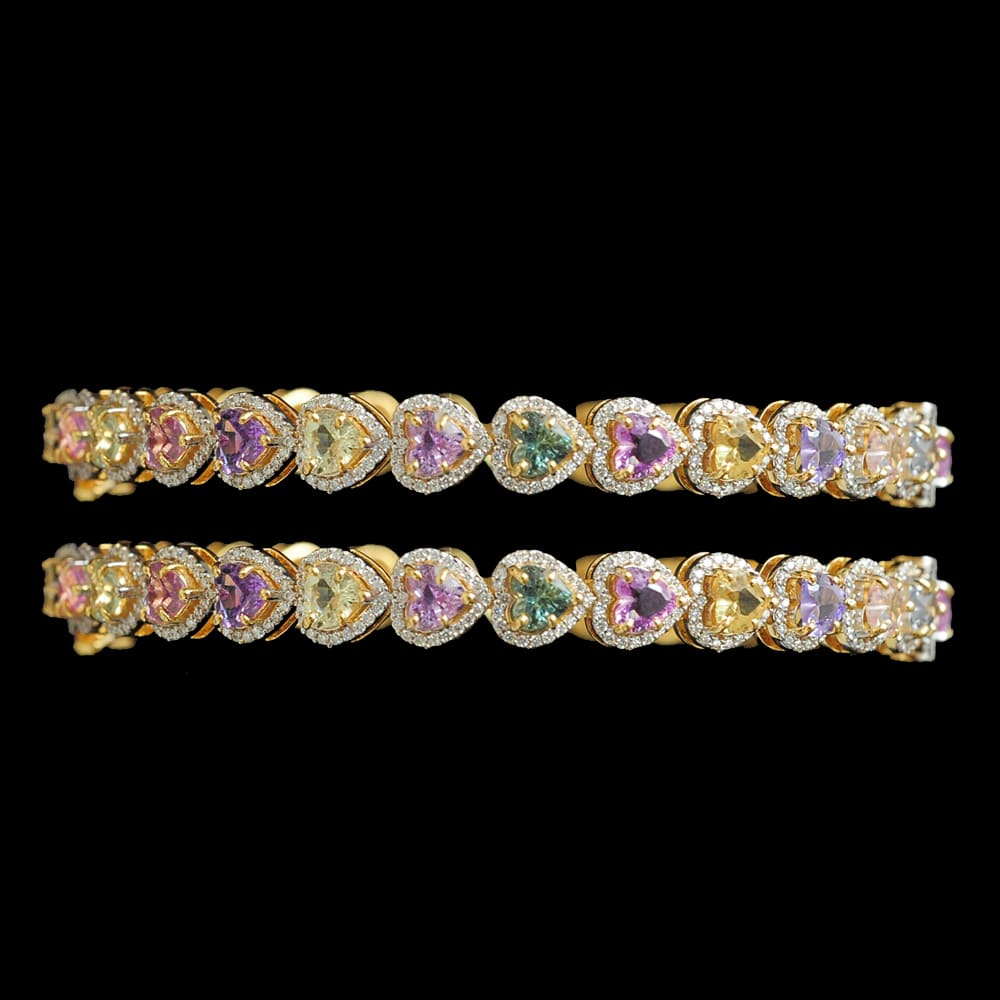 Diamond Bangles with Multi color Sapphires.