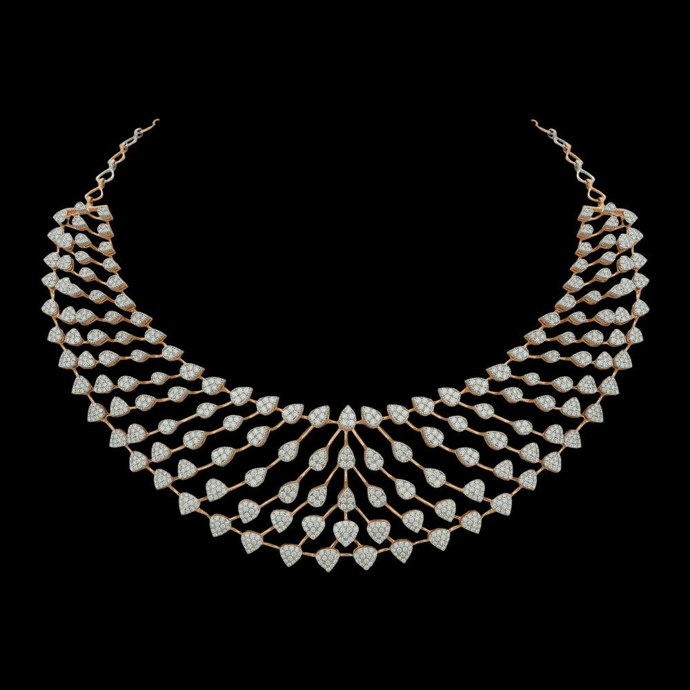 Excellent-cut Diamond Studded Necklace & Earrings Set