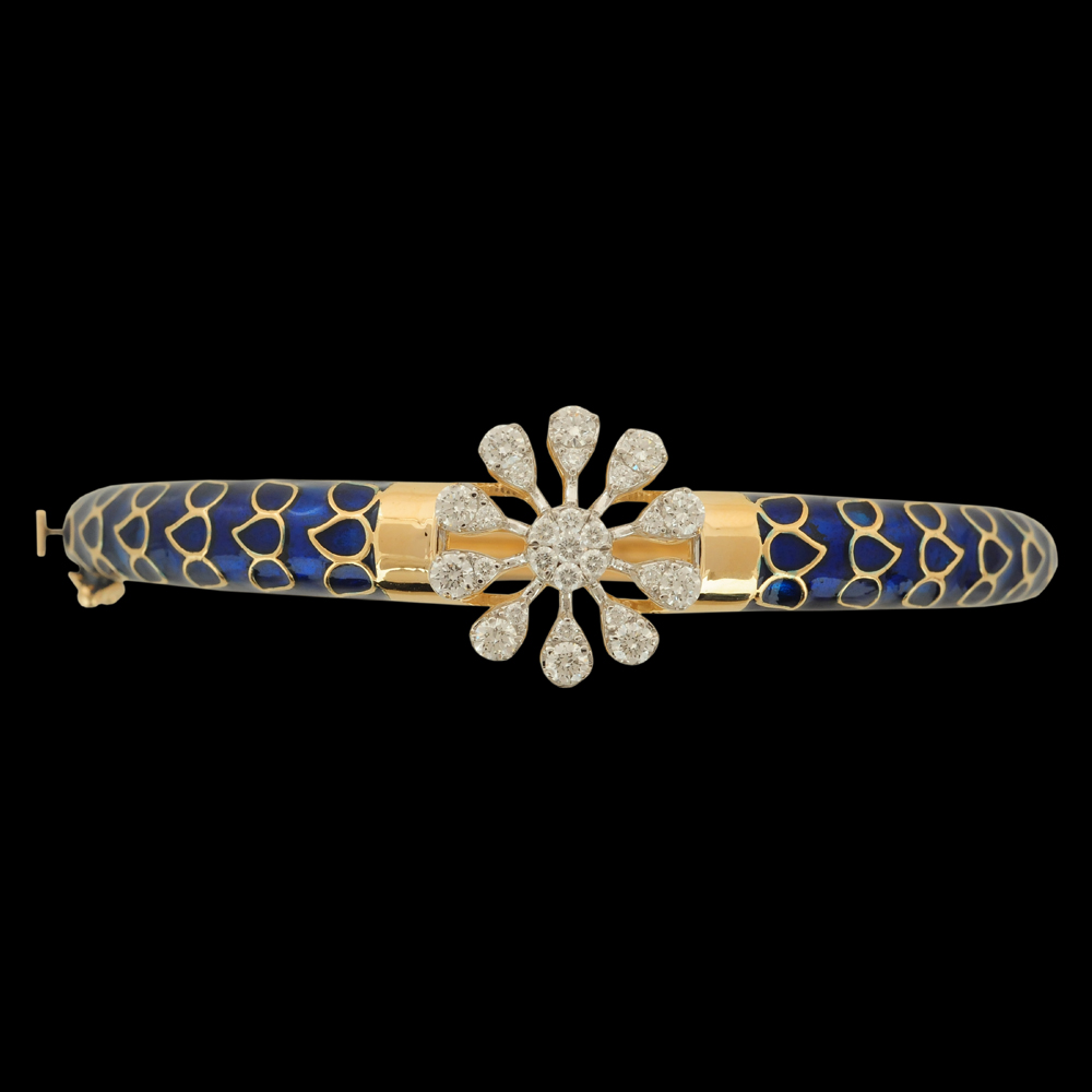 Flower Encrusted Blue and Gold Bracelet