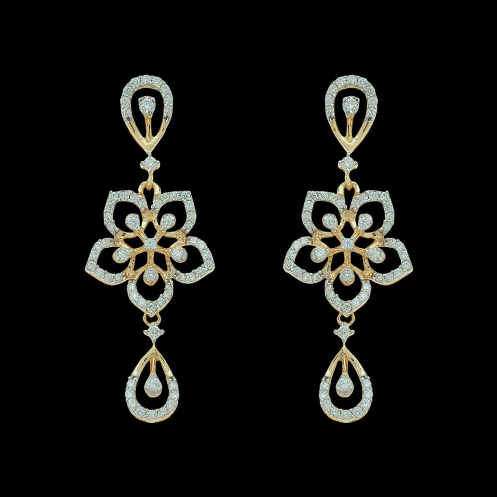 Floral  Diamond Dangling Earrings