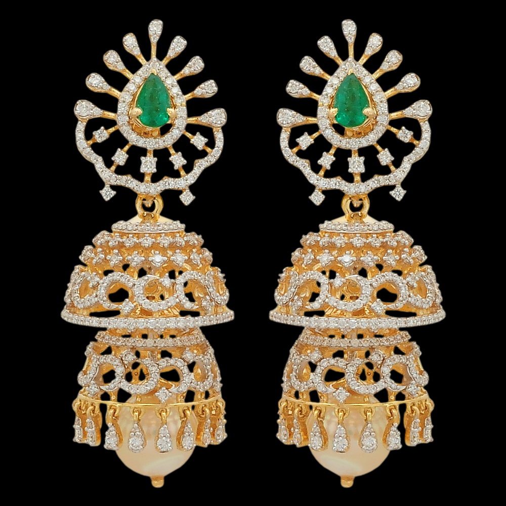 3-in-1 Changeable Emerald/Ruby Diamond Chandelier Earrings