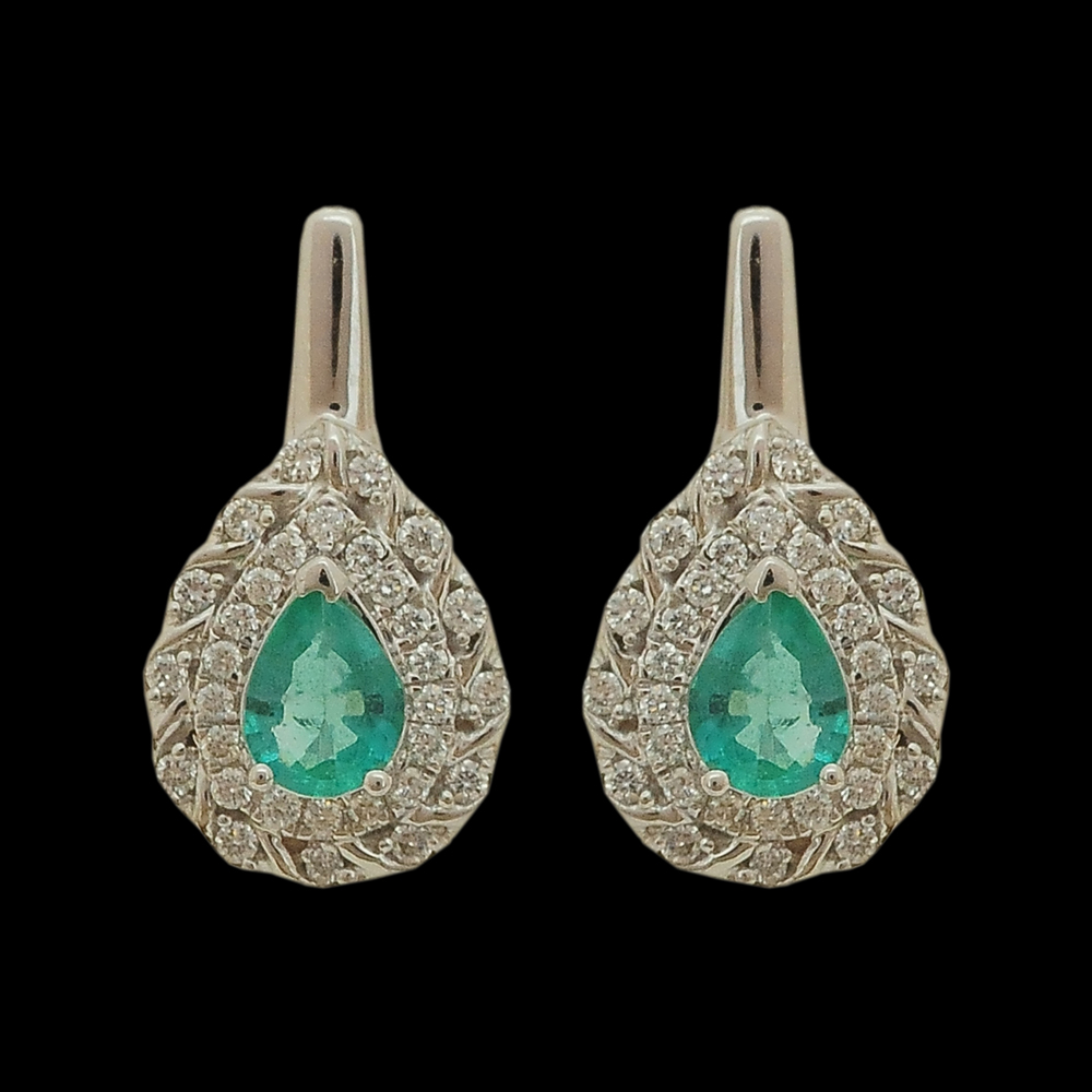 Natural carved Emerald adn Diamond Earrings