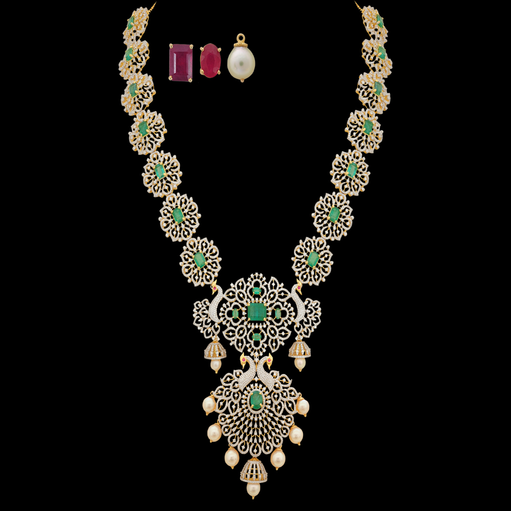  5-in-1 Changeable Natural Emerald/Ruby and Diamond Necklace