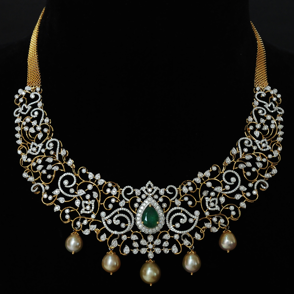 3-in-1 Diamond Necklace and Pendant with changeable Natural Emeralds/Rubies
