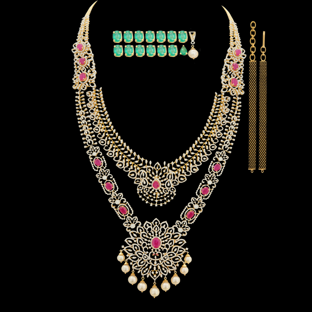 4-in-1 Changeable Natural Emerald/Ruby and Diamond Necklace