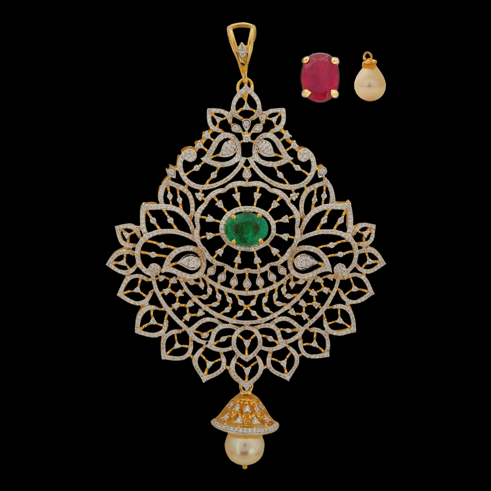 Natural Emerald/Ruby and Diamond Pendant