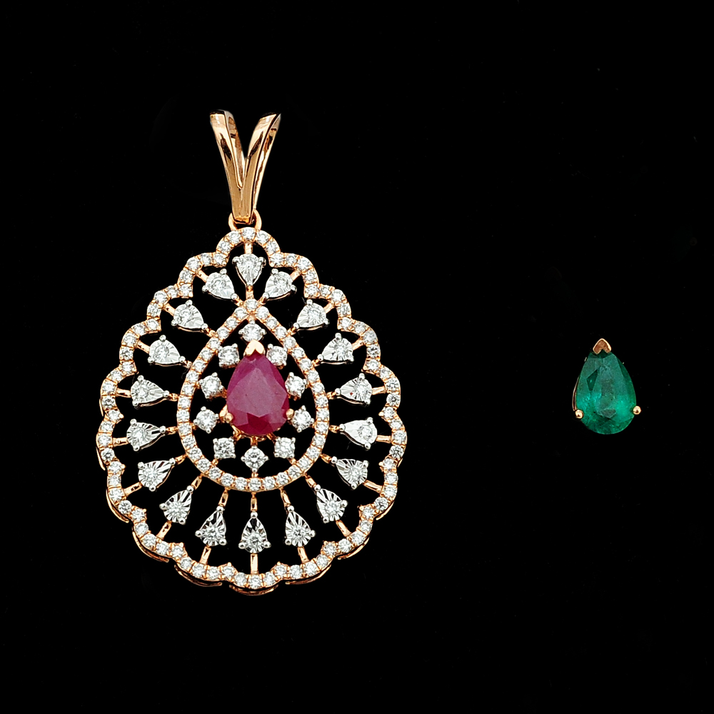 Diamond Pendant with changeable Natural Emeralds/Rubies
