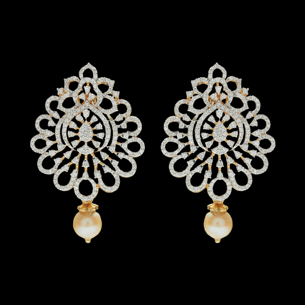 Diamond Earrings with Pearl Drops