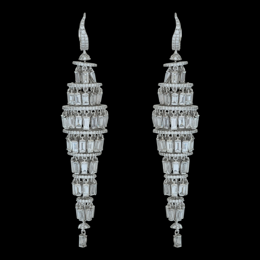 Diamond Chandelier Earrings with Natural Sapphires