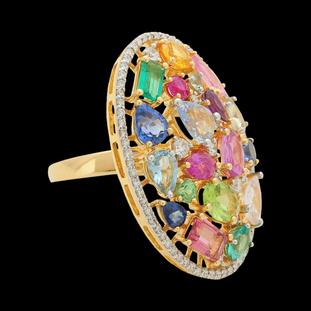 Navratna Pendant made of E Colored Diamonds of VVS Clarity