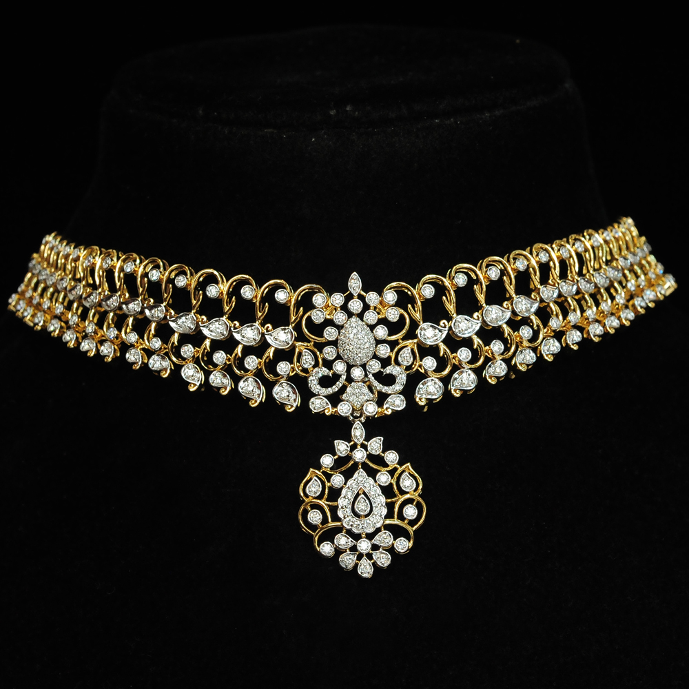 Diamond Choker Necklace with changeable Natural Emeralds/Rubies.