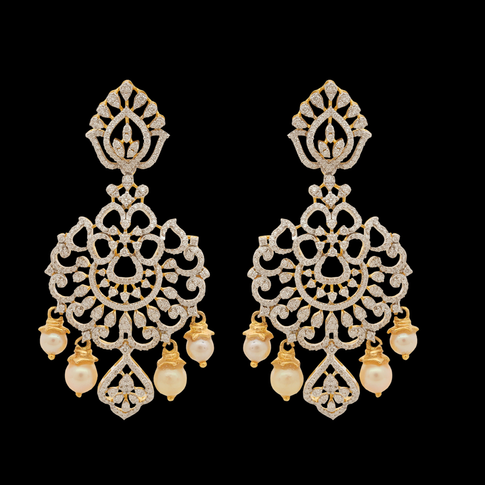 Gold and Diamond Chandbali Earrings