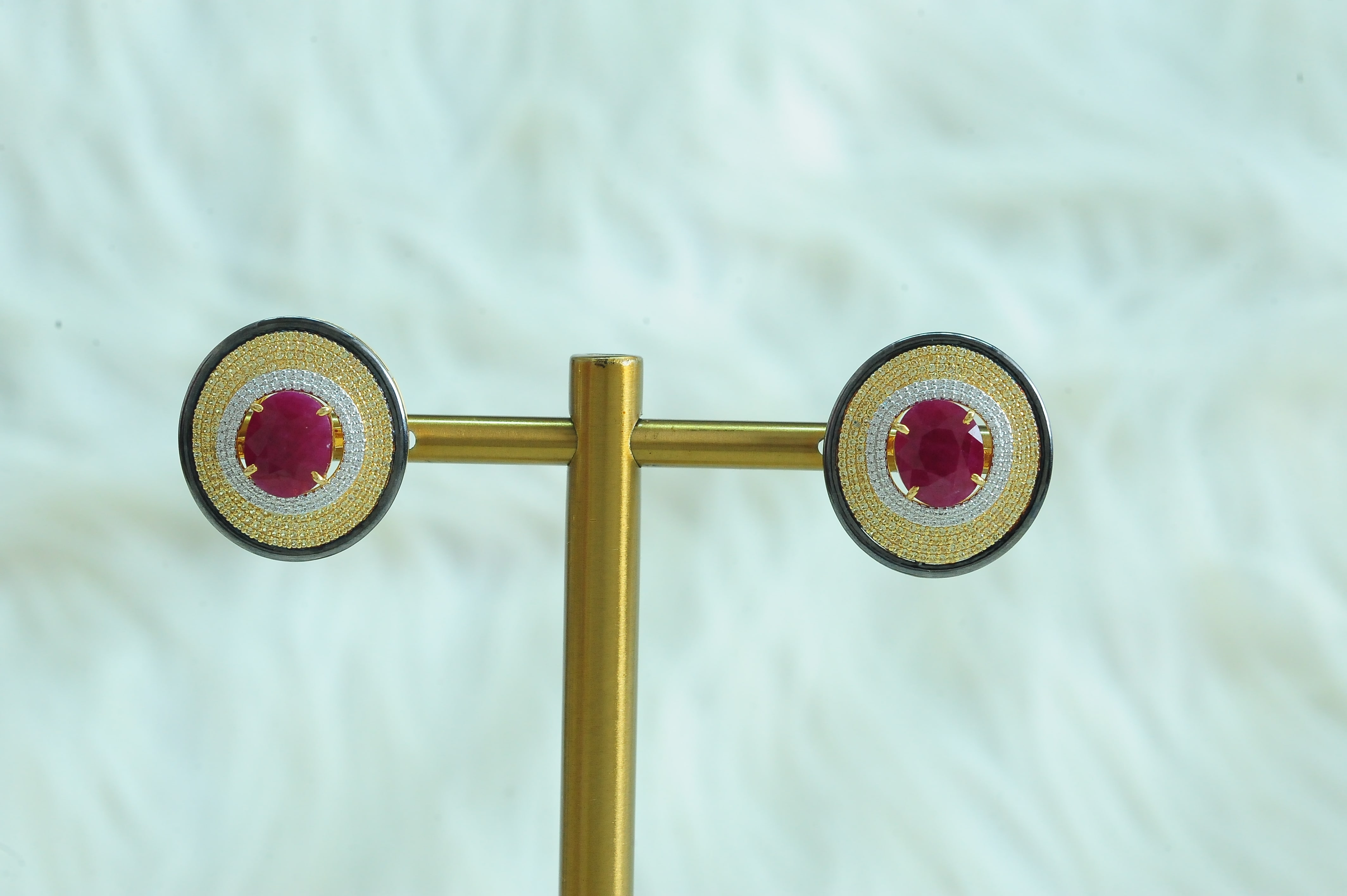 Diamond Studs with Natural Changeable Rubies and Sapphires