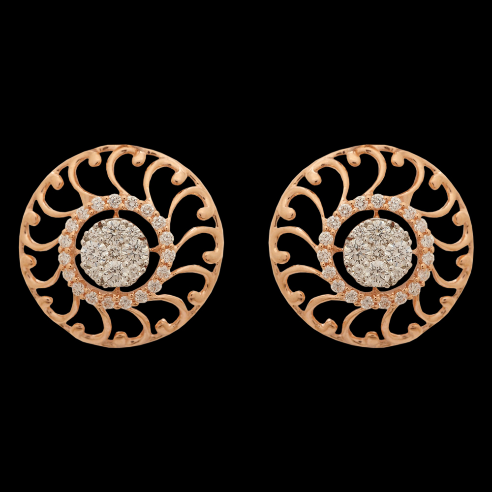 Rose-Gold and White-Gold Polish Diamond Pendant And Earrings Set