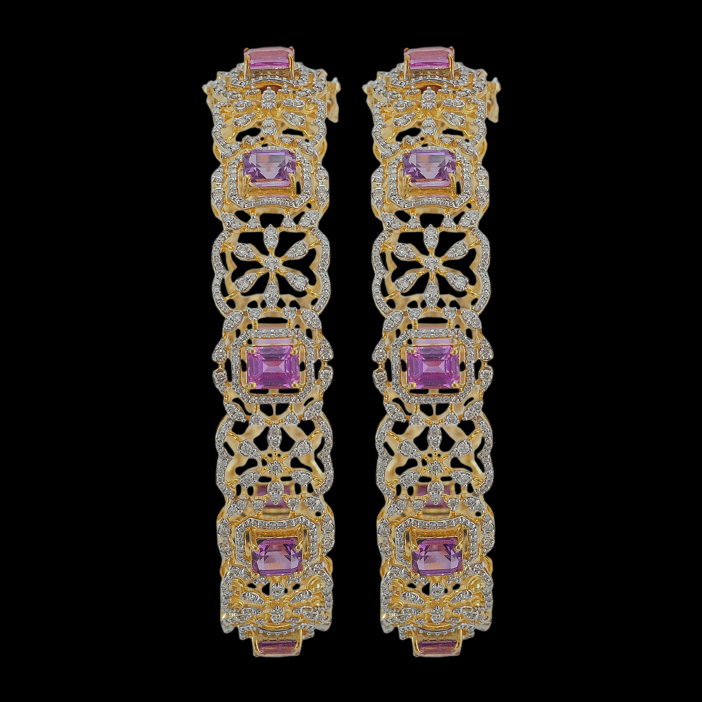 Diamond Bangles with Natural Pink Sapphires