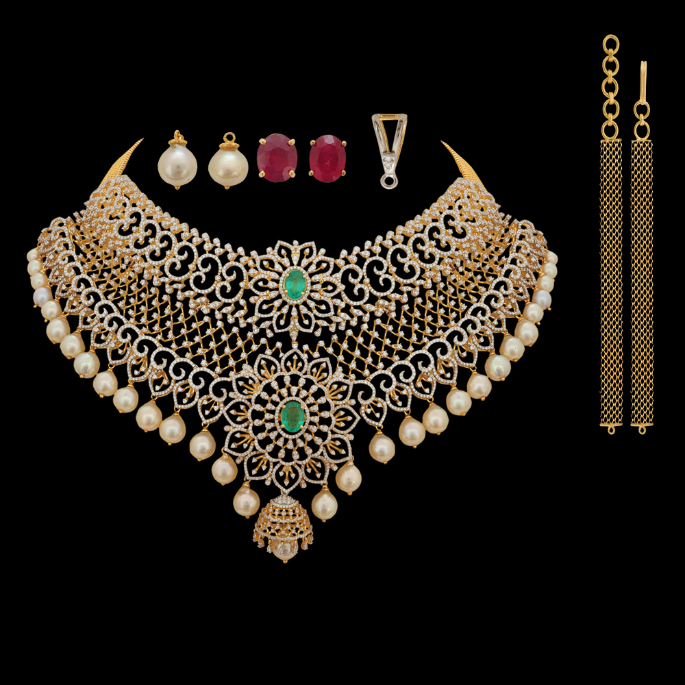 Multipurpose & Detachable South Indian Bridal Necklace & Earrings (Cevipogulu) Set