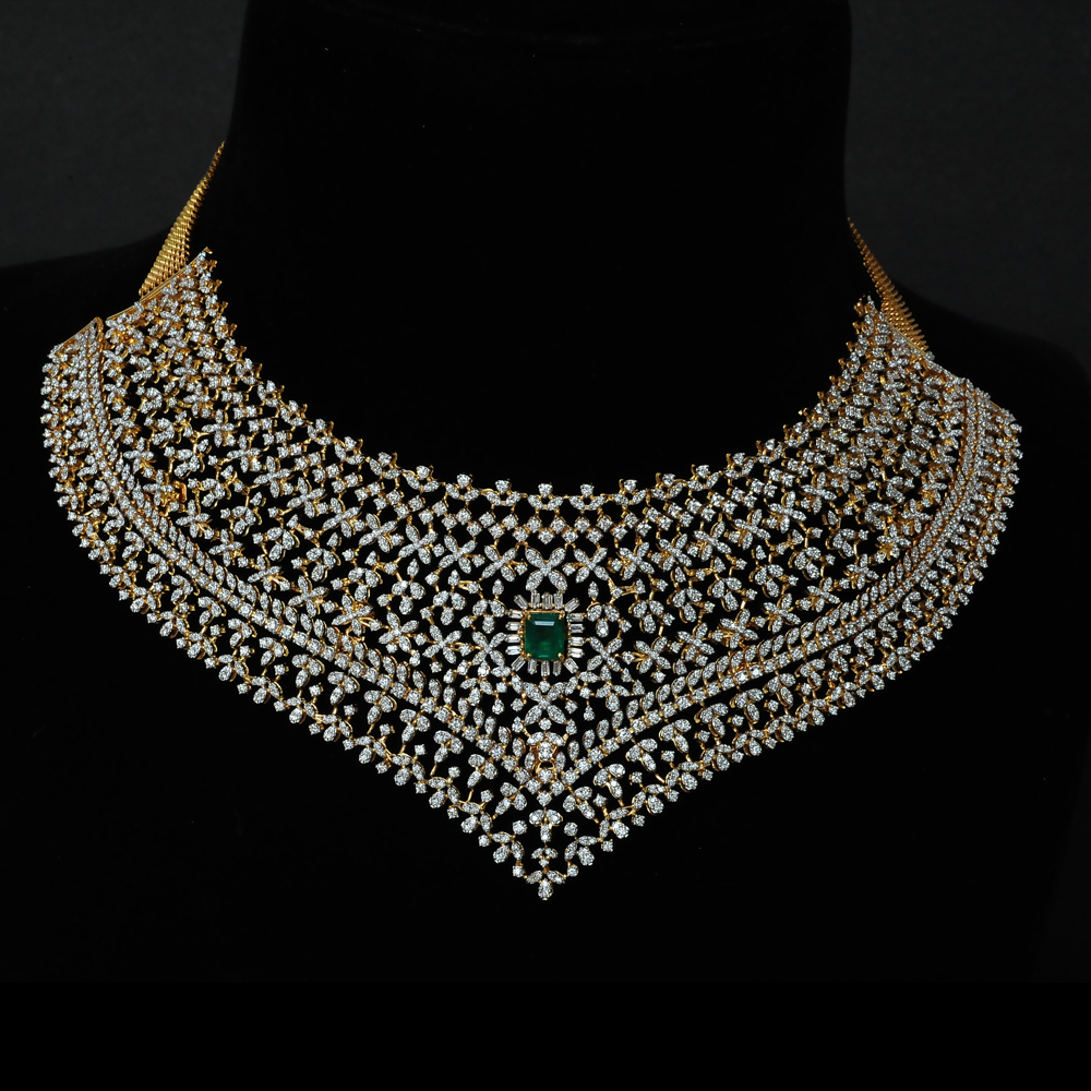 3-in-1 Diamond Choker with changeable Natural Emeralds/Rubies