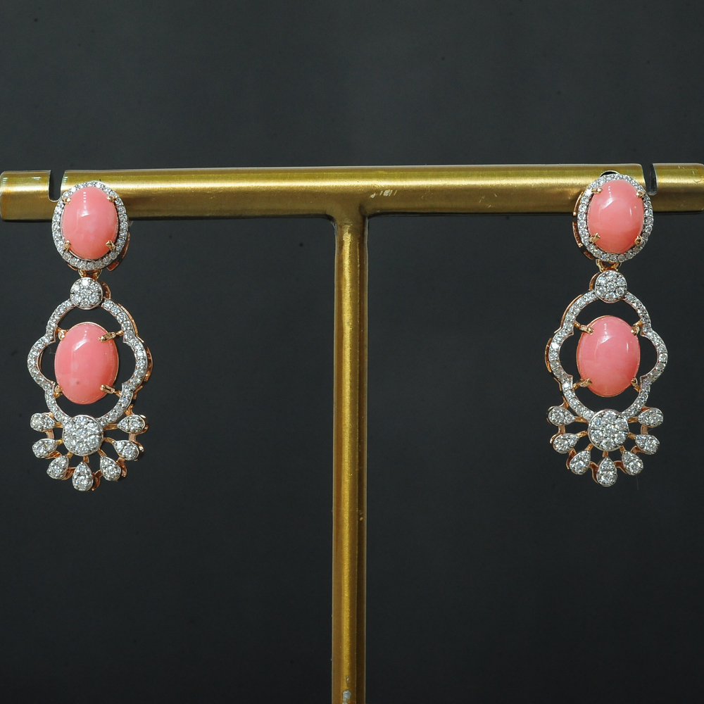 Diamond Earrings with Natural Corals