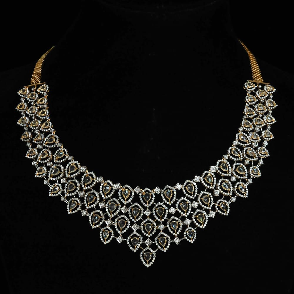 Diamiond Necklace with Natural Yellow Sapphires