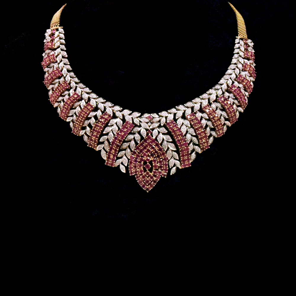 Diamond Choker Necklace with Natural Rubies