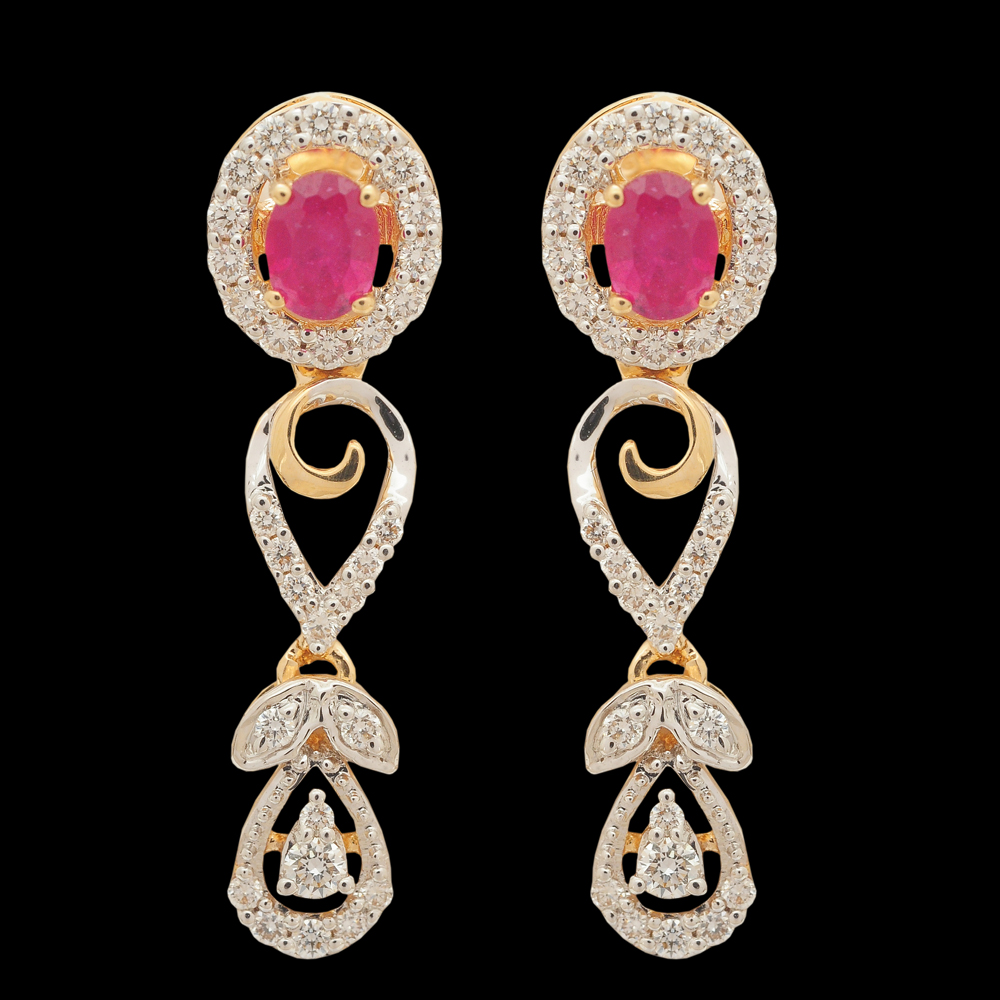 South Indian Earrings & Necklace Set made of Gold, Diamond & Rubies