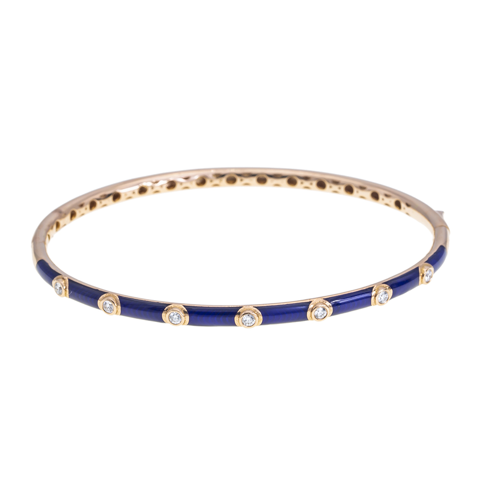 Blue Enamel Diamond Bangle Bracelet