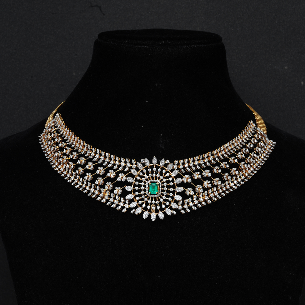4-in-1 Bridal Diamond Necklace and Pendant with changeable Natural Emeralds/Rubies and detachable Pearl Drops