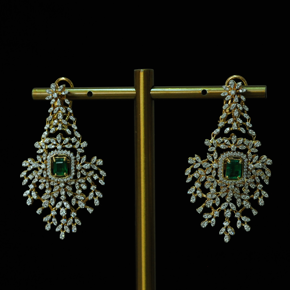 Diamond Chandelier Earrings with changeable Natural Emerald/Rubies