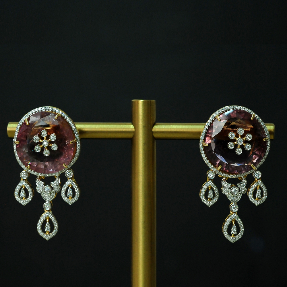 Diamond Earrings with Natural Tourmaline