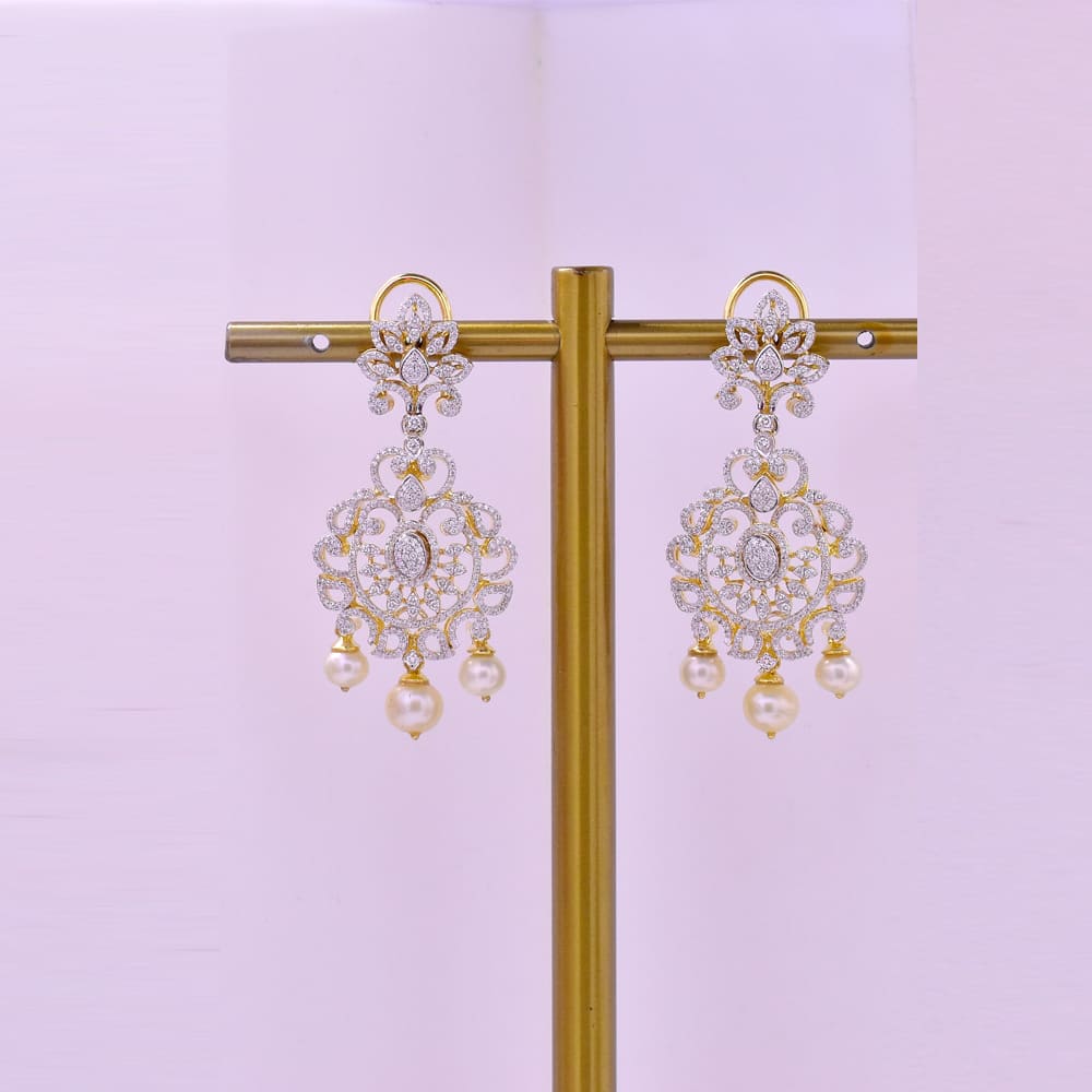 Diamond Earrings  with Natural Emeralds/Rubies and Pearl Drops.