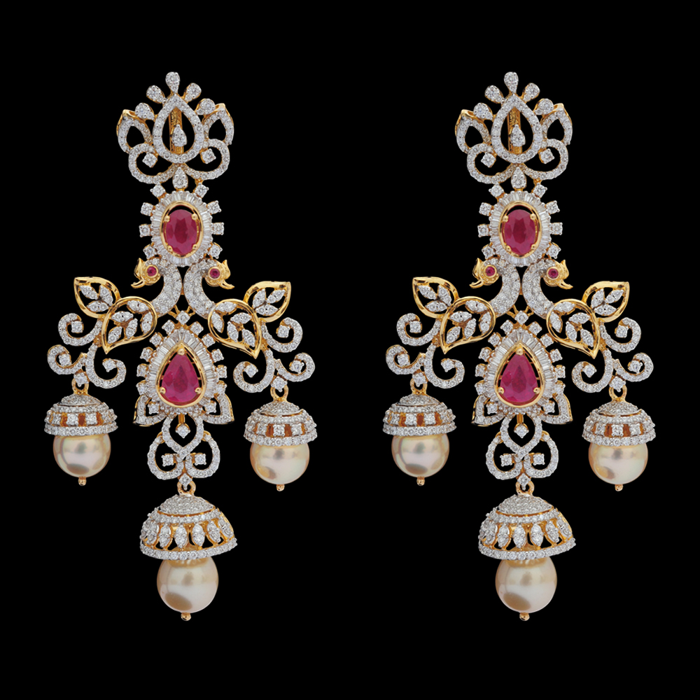 Peacock Small Jhumka Danglers Diamond Earrings