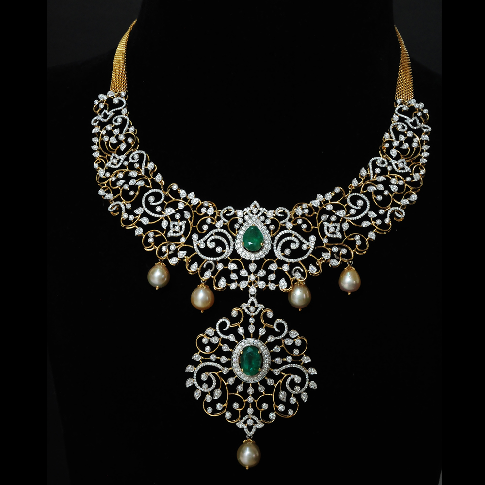 3-in-1 Diamond Necklace and Pendant with changeable Natural Emeralds/Rubies