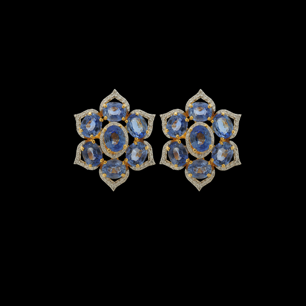 Emerald/Blue Sapphire and Diamond Earrings