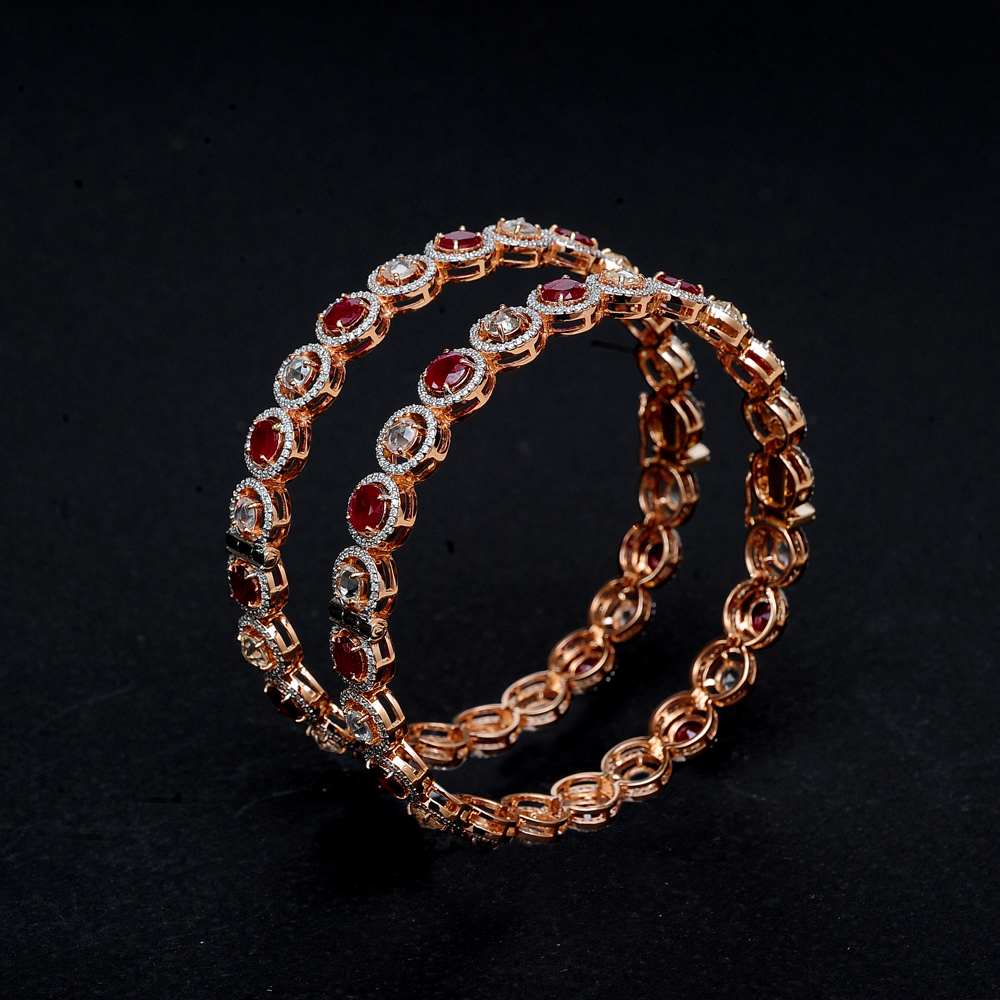 Diamond Bangles with Natural Rubies and White Sapphires.
