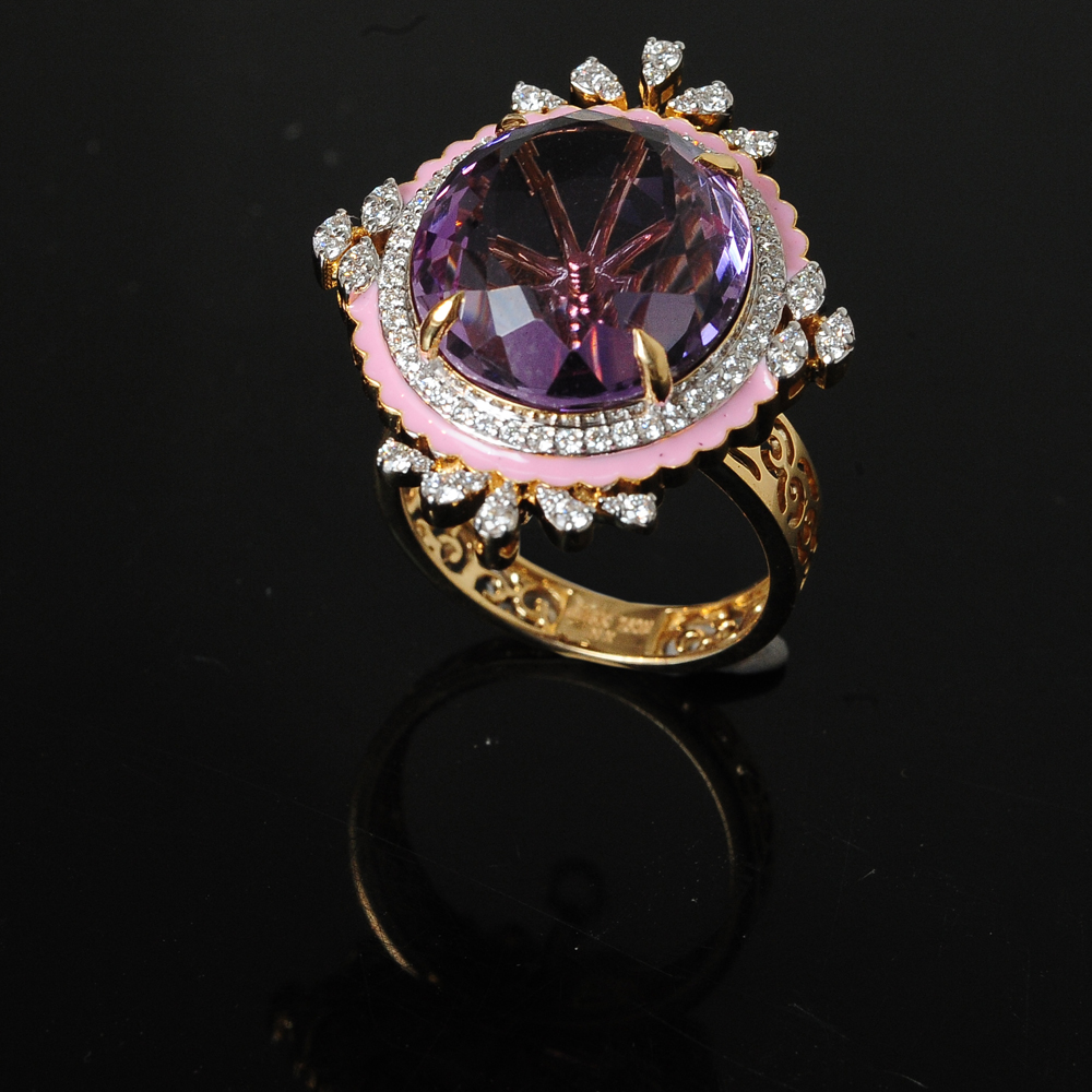 DIamond Cocktail Ring with Natural Amethyst