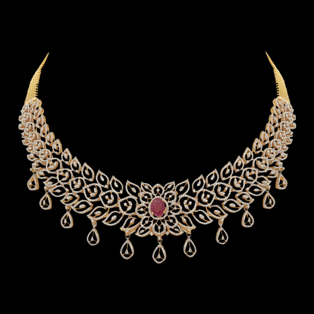 3-in-1 Natural Ruby/Emerald and Diamond Choker, Necklace and Pendant with Pearl Drops
